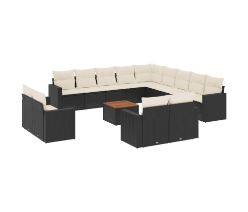 Set de sofás de jardín y cojines 14 pzas ratán sintético negro
