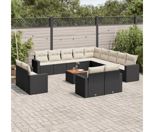 Set de sofás de jardín y cojines 14 pzas ratán sintético negro