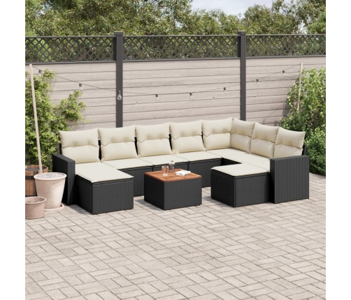 Set de sofás de jardín 10 pzas cojines ratán sintético negro