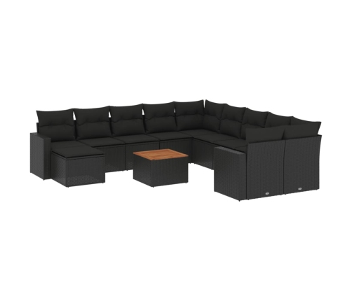 Set de sofás de jardín y cojines 12 pzas ratán sintético negro