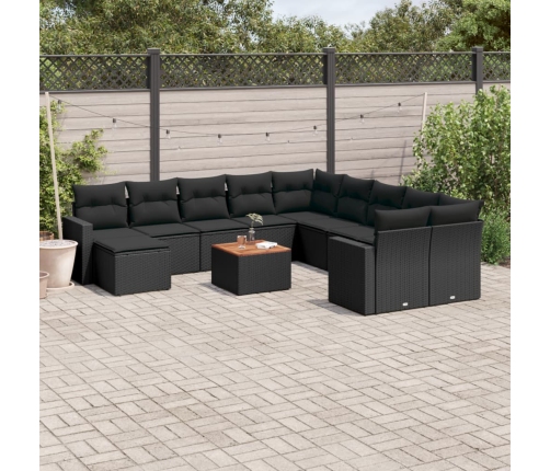 Set de sofás de jardín y cojines 12 pzas ratán sintético negro