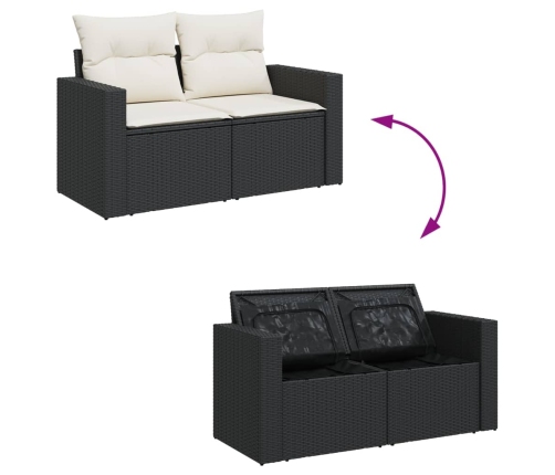 Set de sofás de jardín y cojines 12 pzas ratán sintético negro