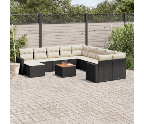Set de sofás de jardín y cojines 12 pzas ratán sintético negro