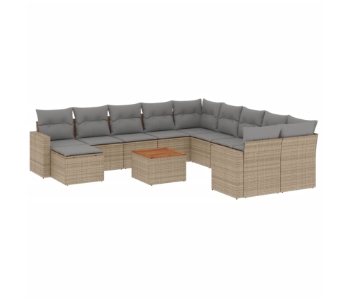 Juego de sofás jardín con cojines beige mezcla 12 pzas ratán PE