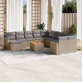 Juego de sofás jardín con cojines beige mezcla 12 pzas ratán PE