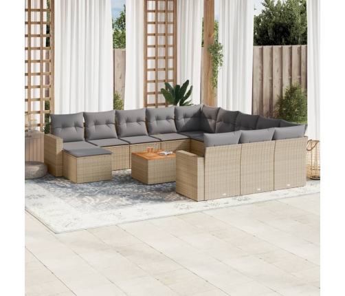Juego de sofás jardín con cojines beige mezcla 13 pzas ratán PE