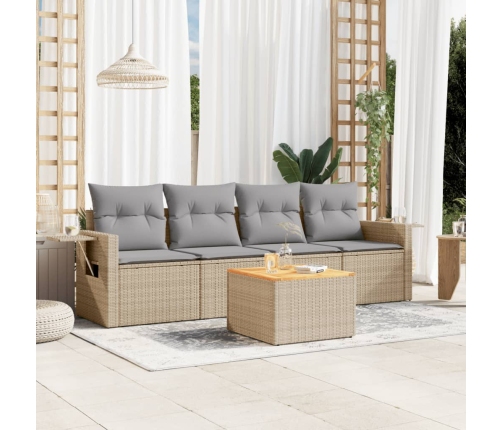 Juego de sofás jardín con cojines beige mezcla 5 pzas ratán PE