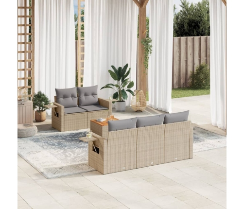 Juego de sofás jardín con cojines beige mezcla 6 pzas ratán PE