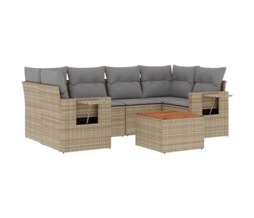 Juego de sofás jardín con cojines beige mezcla 7 pzas ratán PE