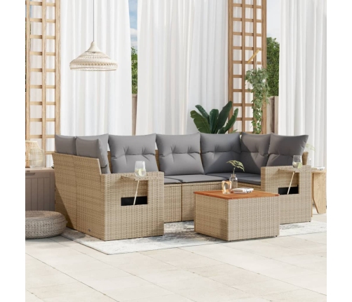 Juego de sofás jardín con cojines beige mezcla 7 pzas ratán PE
