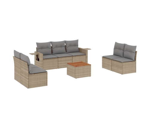 Juego de sofás jardín con cojines beige mezcla 8 pzas ratán PE