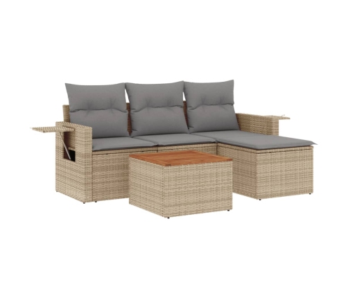 Juego de sofás jardín con cojines beige mezcla 5 pzas ratán PE