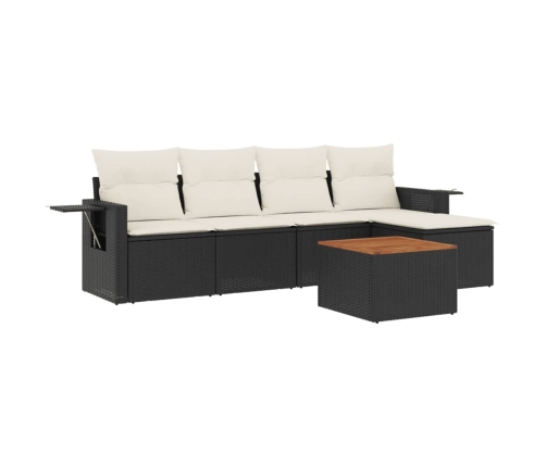 Set de sofás de jardín 6 piezas y cojines ratán sintético negro