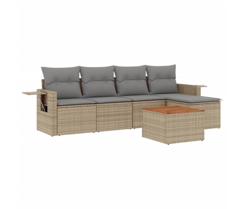 Juego de sofás jardín con cojines beige mezcla 6 pzas ratán PE