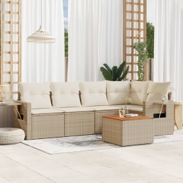 Juego de sofás jardín con cojines 6 pzas ratán sintético beige