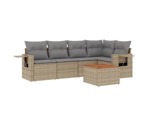 Juego de sofás jardín con cojines beige mezcla 6 pzas ratán PE