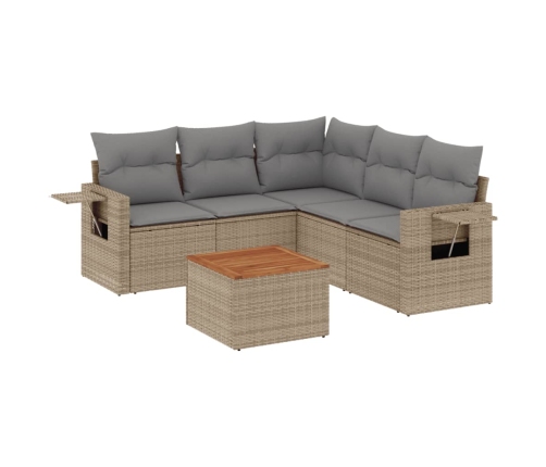 Juego de sofás jardín con cojines beige mezcla 6 pzas ratán PE