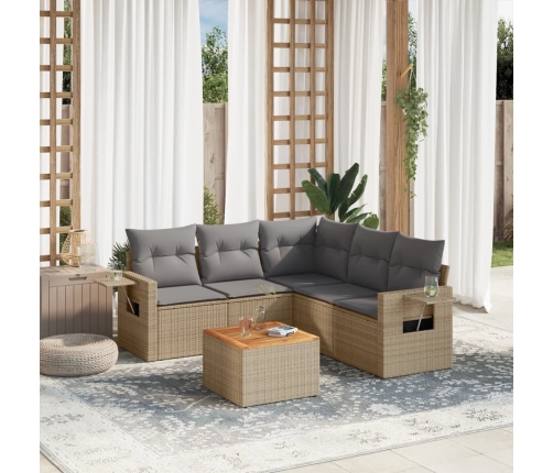 Juego de sofás jardín con cojines beige mezcla 6 pzas ratán PE