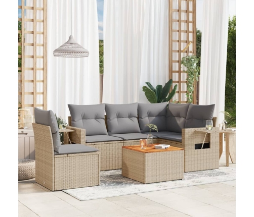 Juego de sofás jardín con cojines beige mezcla 6 pzas ratán PE