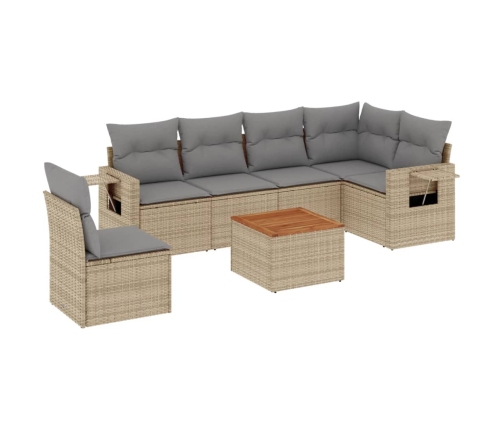 Juego de sofás jardín con cojines beige mezcla 7 pzas ratán PE