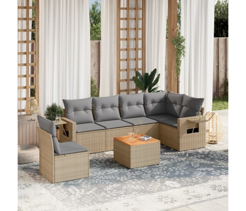 Juego de sofás jardín con cojines beige mezcla 7 pzas ratán PE