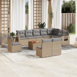 Juego de sofás jardín con cojines beige mezcla 11 pzas ratán PE