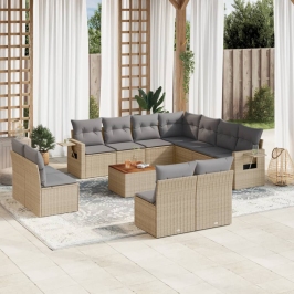 Juego de sofás jardín con cojines beige mezcla 12 pzas ratán PE