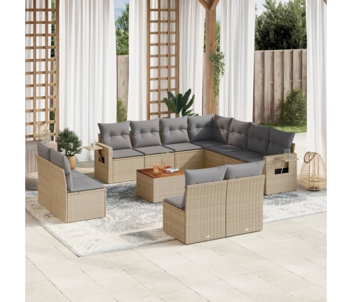 Juego de sofás jardín con cojines beige mezcla 12 pzas ratán PE