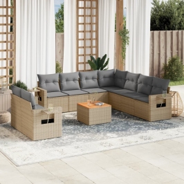 Juego de sofás jardín con cojines beige 10 pzas ratán sintético