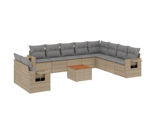 Juego de sofás jardín con cojines beige mezcla 11 pzas ratán PE