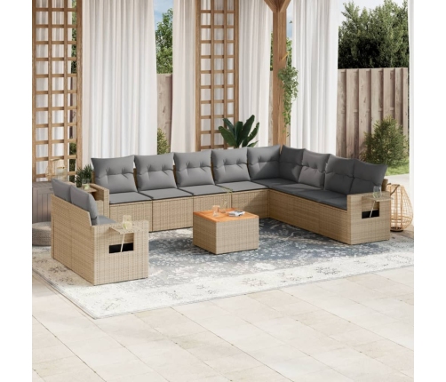 Juego de sofás jardín con cojines beige mezcla 11 pzas ratán PE