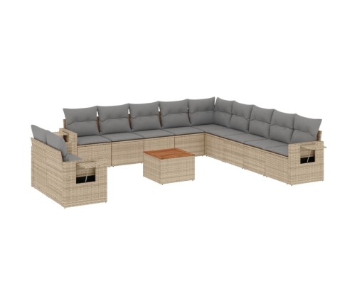 Juego de sofás jardín con cojines beige mezcla 12 pzas ratán PE