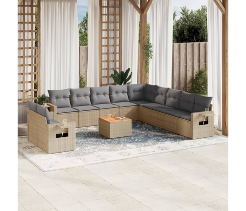 Juego de sofás jardín con cojines beige mezcla 12 pzas ratán PE