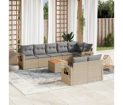 Juego de sofás jardín con cojines beige mezcla 9 pzas ratán PE