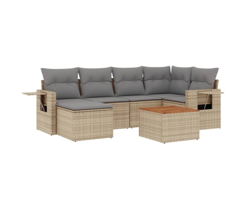 Juego de sofás jardín con cojines beige mezcla 7 pzas ratán PE