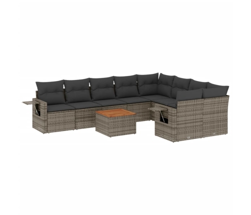 Set de sofás de jardín 10 pzas con cojines ratán sintético gris