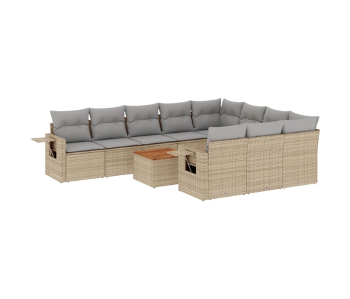 Juego de sofás jardín con cojines beige mezcla 11 pzas ratán PE