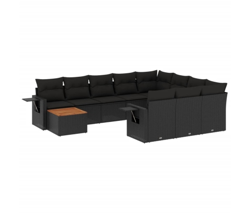 Set de sofás de jardín 11 pzas y cojines ratán sintético negro