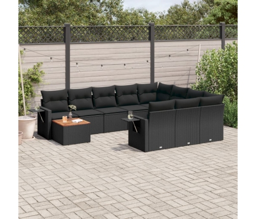 Set de sofás de jardín 11 pzas y cojines ratán sintético negro