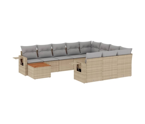 Juego de sofás jardín con cojines beige mezcla 11 pzas ratán PE