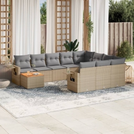 Juego de sofás jardín con cojines beige mezcla 11 pzas ratán PE