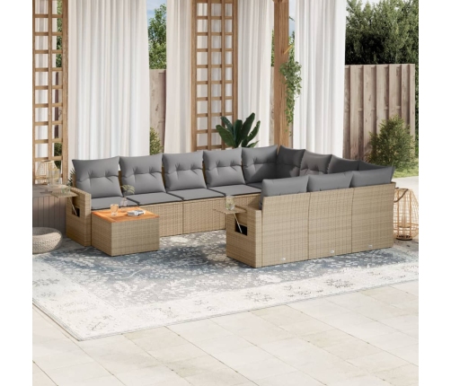Juego de sofás jardín con cojines beige mezcla 11 pzas ratán PE