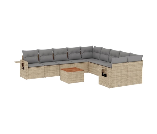 Juego de sofás jardín con cojines beige mezcla 11 pzas ratán PE