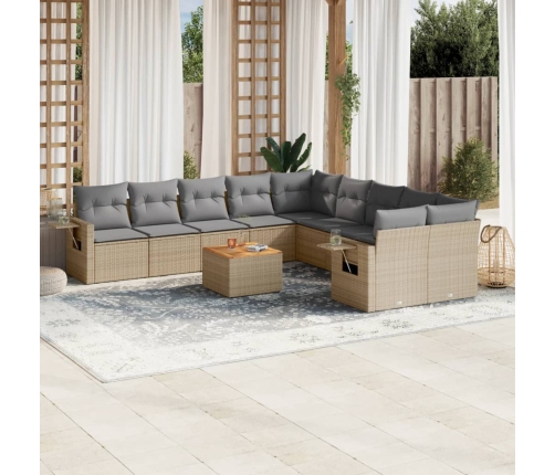 Juego de sofás jardín con cojines beige mezcla 11 pzas ratán PE