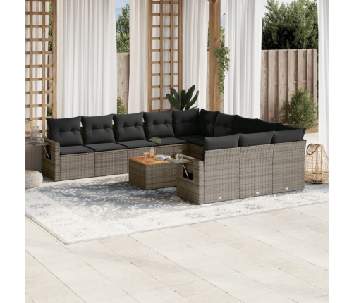 Set de sofás de jardín 12 pzas con cojines ratán sintético gris
