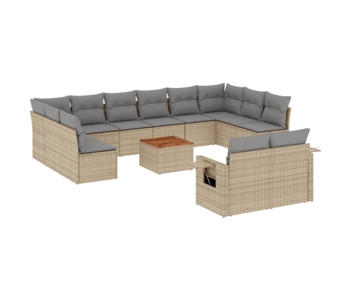 Juego de sofás jardín con cojines beige mezcla 13 pzas ratán PE
