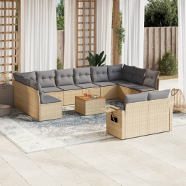 Juego de sofás jardín con cojines beige mezcla 13 pzas ratán PE