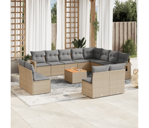 Juego de sofás jardín con cojines beige mezcla 13 pzas ratán PE