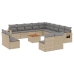 Set sofás jardín 14 pzas y cojines ratán sintético beige mezcla