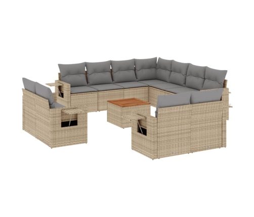 Juego de sofás jardín con cojines beige mezcla 12 pzas ratán PE